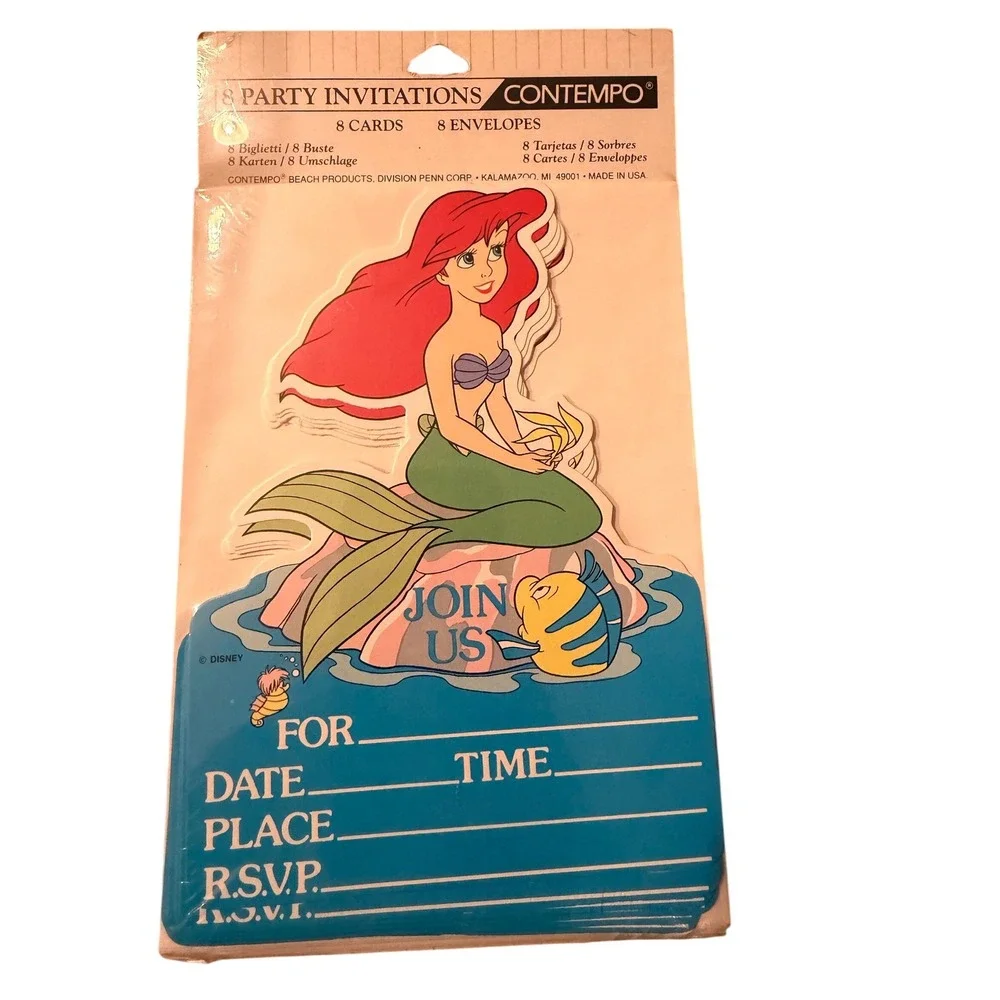 NOS Vintage Disney Little Mermaid Ariel Party Invitations Sealed 8 Count